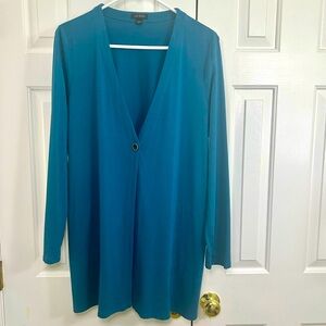 J Jill Wearever Collection Teal Blue One Button Cardigan Tunic Top Size Medium